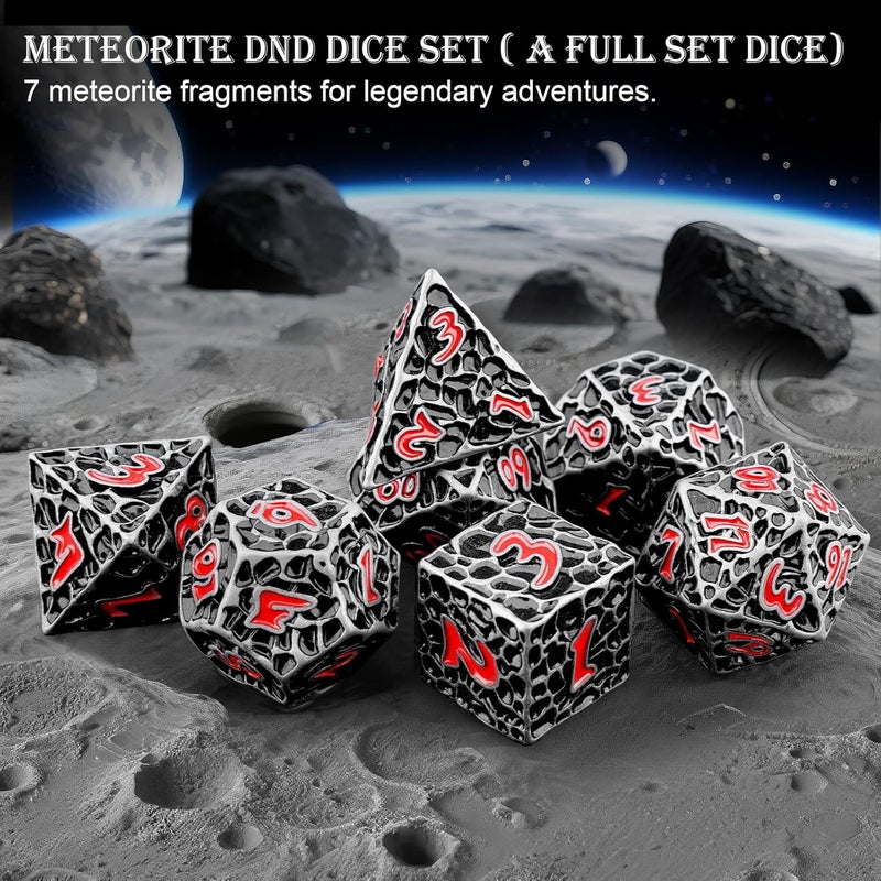 Haxtec DND Dice Set Metal Dice Compatible with Dungeons and Dragons D&D Gift TTRPG Antique Iron Red Polyhedral Dice - Image 5